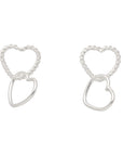 Textured Heart Chain Sterling Silver Stud Earrings