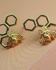 Bumble Bee Honeycomb Gold Stud Earrings