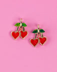Red Cherry Heart Hoop Earrings
