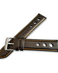 Black And Orange Leather Rally Hole Watch Strap
