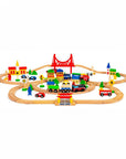 Wooden Train Set with 90 Pieces and Battery Powered Engine