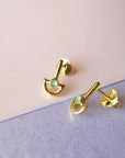 Blue Chalcedony Boat Gold Stud Earrings