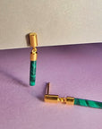 Malachite Drop Bar Gold Stud Earrings
