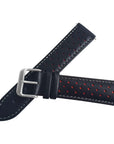 Black And Red Leather Rally Watch Strap, Silver Buckle