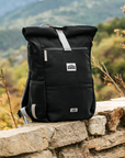 Premium Polar Explorer Backpack in black, waterproof hemp adventure backpack with laptop compartment, USB charging, eco-friendly, supports polar bear conservation by Arcticus at brixbailey.com