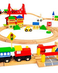 Wooden Train Set with 90 Pieces and Battery Powered Engine