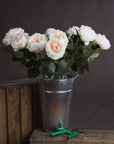 Lifelike white artificial Austin rose with blush center, realistic petals and stem, perfect for weddings and home decor by sostter at brixbailey.com