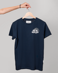 Luxury Keep It Cool deep blue organic cotton t-shirt, premium Arctic-inspired capsule collection, stylish screen printing design by Arcticus at brixbailey.com