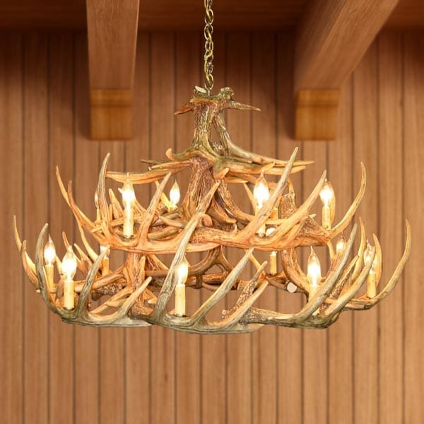 24-inch antler chandelier by Brix Bailey with two-tier lights and antique brass chain at www.brixbailey.com
