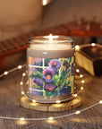 9oz Eco-Friendly Scented or Unscented Soy Wax Candle Jar with 'Purple Flowers' Artwork by American Artist Barbara Cleary