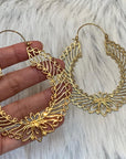 Golden/Silver Lotus Filigree Hoops