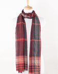 Yarn Dyed Checks and Stripes Merino Wool Scarf - Fuchsia Pink Navy