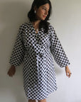 White Polka Dots Knee Length, Kimono Crossover Belted Robe-0