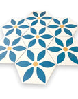 Daisy porcelain tile, luxury modern blue and white floral anti-slip ceramic tile, premium durable interior exterior flooring by Maria Starling Design at brixbailey.com