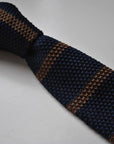 navy blue and brown striped skinny knitted tie