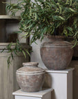 Large brown ceramic water pot with textured surface, wide mouth, and Mediterranean design, 39 cm tallby Sostter at brixbailey.com