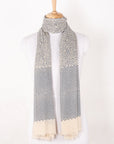 Floral and Chevron Print Cotton Scarf - Dark Night Ecru