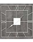 Williston Grey Square Wall Clock with Roman numerals on grey wood frame, modern home decor statement piece by sostter at brixbailey.com