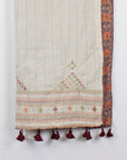 Double Sided Ajrakh Print Silk and Woolen Embroidered Scarf - Orange Off White