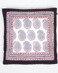 Ambi Paisley & Floral Mix Bagh Hand Block Print Cotton Cushion Cover - White Black Red
