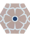 Luxury Ella porcelain floor tiles, premium hexagonal floral pattern, pink indoor-outdoor anti-slip tiles, no sealing required by Maria Starling Design at brixbailey.com