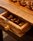 Handcrafted Olive Wood Chess Set with Drawer | Live Edge Red or Black Board