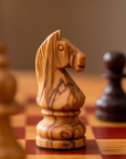 Handcrafted Olive Wood Chess Set with Drawer | Live Edge Red or Black Board