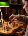 Handcrafted Olive Wood Chess Set with Drawer | Live Edge Red or Black Board