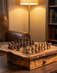 Handmade Olive Wood Chess Set with Storage Drawer - Luxury Wooden Board Game