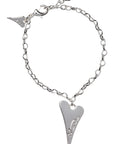 Luxury silver plated heart link bracelet with solid Miss Dee logo pendant, premium handcrafted Swedish jewelry, nickel-free hypoallergenic brass by missdeeuk at brixbailey.com