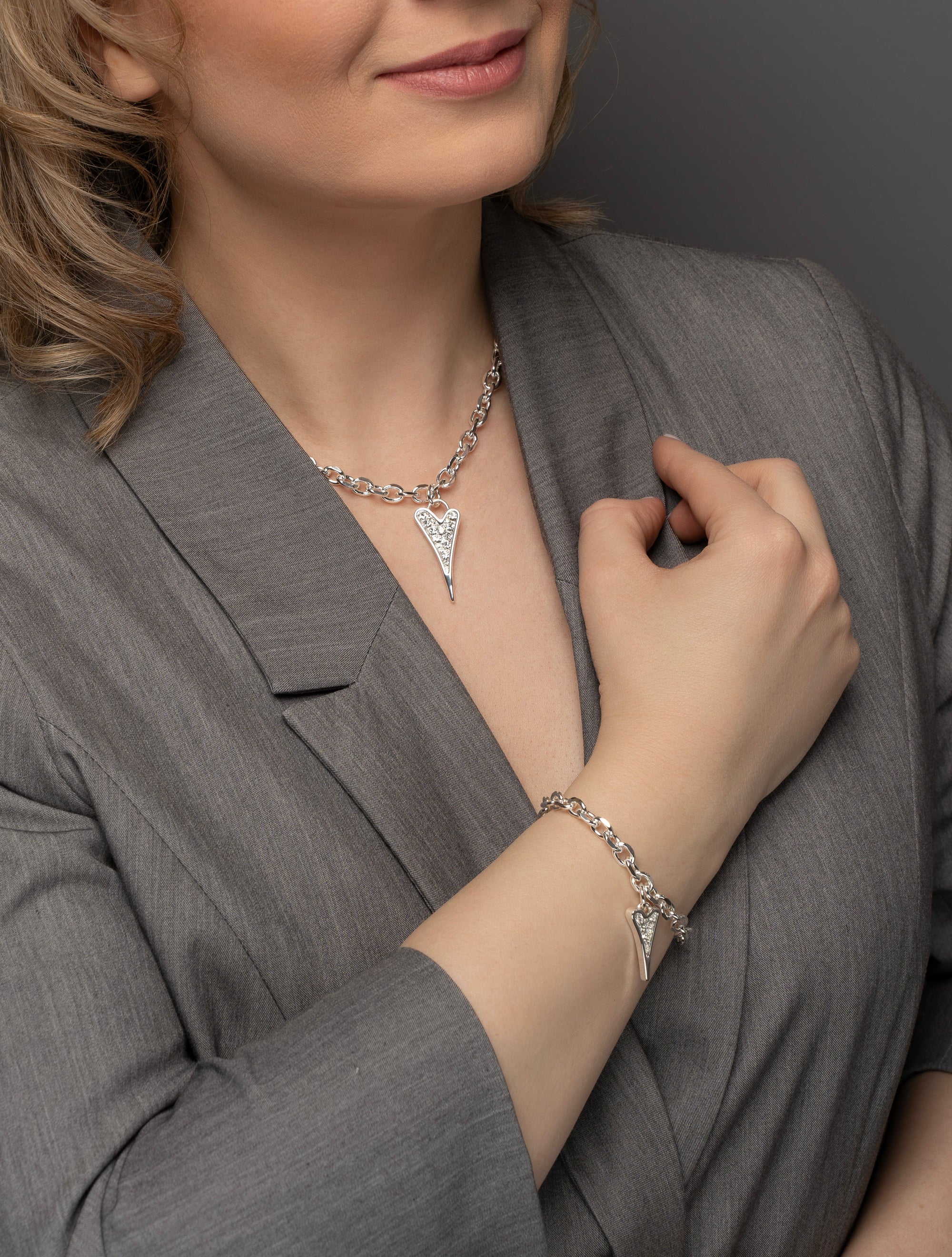 Luxury Miss Dee silver plated heart charm bracelet with CZ stones, stylish chain and lobster clasp by missdeeuk at brixbailey.com