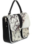 NEW Ivory Calf Hair Leather Top Handle Bag