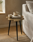 Brass Clover Side Table | Etched Top & Black Iron Legs