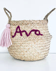 Pink Personalised tassel name basket - Large