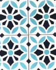 Luxury MAROQ cement floor tiles, turquoise and white Moroccan-inspired design, premium handcrafted timeless tiles for walls and floors by Maria Starling Design at brixbailey.com