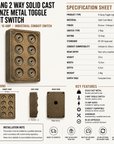8 Gang 2 Way Antique Brass Solid Cast Metal Conduit Light Switch Industrial