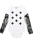 Long Sleeve Tattoo Print Romper for Baby Boys - Edgy Cotton Bodysuit by Baby Lamby at brixbailey.com