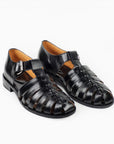 Handmade Black Leather Fisherman Sandals for Men
