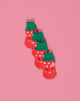 Luxury non-slip dog socks, paw protectors for clean dry paws, stylish strawberry print, best-selling pet accessories by Body and I at brixbailey.com