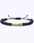 Premium forest bracelet with authentic volcanic stones, green gemstones, adjustable size, inspired by Icelandic landscapes by Arcticus at brixbailey.com