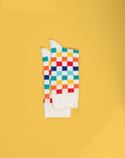Premium white and grey checker socks, stylish squared design, 80% cotton, elasticated band, sizes 4-8 UK, best-selling playful patterned staples by Body and I at brixbailey.com