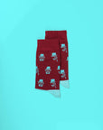 Novelty party socks with glasses and mustache, premium cotton-rich, ultra-snug, best-selling holiday gift, grey-orange cherry-cyan by Body and I at brixbailey.com