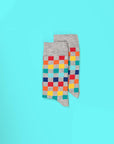 Colorful checkered socks, premium cotton blend, playful patterned design, elastic comfort, best-selling unisex footwear, trending casual style by Body and I at brixbailey.com