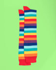Luxury knee-length rainbow stripe socks, premium soft cotton blend, vibrant colors, trending best-selling fashion accessory by Body and I at brixbailey.com