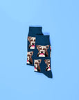 Navy blue dog pattern socks, premium cotton blend, stylish and comfortable, best-selling dog lover gift, luxury paw design, trending men socks by Body and I at brixbailey.com