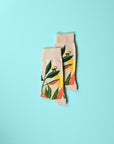 Beige floral socks, stylish spring-inspired design with leaves and flowers, premium cotton blend for comfort by Body and I at brixbailey.com
