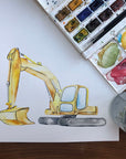 Watercolour Vehicles Wallpaper | Diggers, Fire Engines & Trucks | Kids Bedroom & Nursery