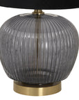 Black Ribbed Glass Table Lamp with Velvet Shade