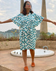 Chevron V-Neck, Knee Length, Cinched Waist Caftan-0