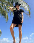 INES Black Shift Dress with Puff Shoulders